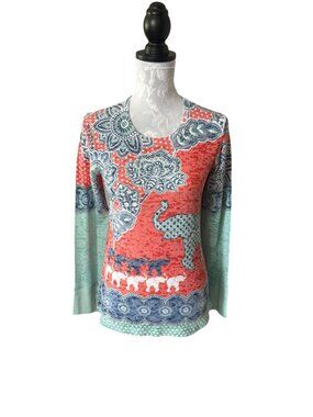 Sundance Whimsy Rose Waffle Weave Casual Top Elephant Print Medium
